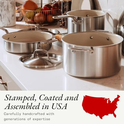 Made In Cookware | 5 Pc Ceramic Non Stick Cookware Set | 5 Ply Clad | Includes Ceramic Non Stick Frying Pan, Saucepan and Saucier with Lid | Professional Cookware