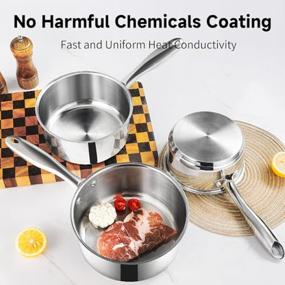 SLOTTET 1Qt & 2Qt & 3QT Stainless Steel Sauce Pan Set with Lid,6 Pcs Non Stick Saucepan,Small Kitchen Pots,Induction Compatible,PFOA FREE