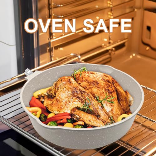 AIKENBBKK 12 Inch Nonstick Deep Frying Pan Skillet with Lid, 5 QT Saute Pan, Non Stick Frying Pans, Compatible with All Stovetops, Detachable Handle, Oven Safe, PFOA PFOS Free