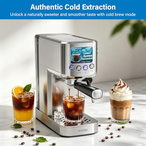 XIXUBX Cold Brew Espresso Machine with Milk Frother, Grey