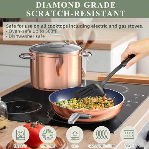 Nuwave 9pc Cookware Set Healthy Duralon Blue Ceramic Nonstick Coated, Diamond Infused Scratch-Resistant, PFAS Free, Oven Safe, Induction Ready & Evenly Heats, Tempered Glass Lids & Stay-Cool Handle