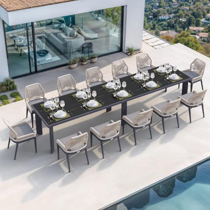 PURPLE LEAF 13 Pieces Patio Dining Set with Cushion and Backrest, Dark Grey