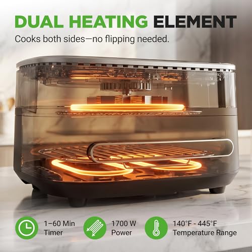 NutriChef 6 Quart Extra Large Air Fryer with 11-in-1 Cooking Presets | Extra-Large Basket Fits Up to 12” Pizza | Adjustable Temperature 450F & Timer Range | Dual Heat Source Technology | Grey