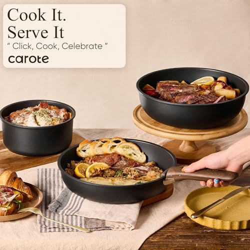 CAROTE 33pcs Pots and Pans Non Stick, Cookware Sets Detachable Handle, Induction Kitchen Pots and Pans,NonStick Cooking Set, Oven/Dishwasher/Fridge Safe, Space Saving, Mothers Day Gifts