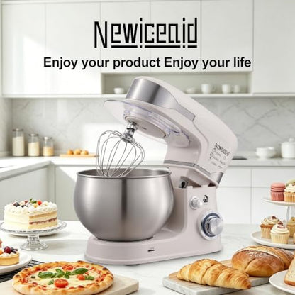 Newiceaid 6-Speed 5.3QT+3.2QT Two-Bowl Stand Mixer, Creamy White