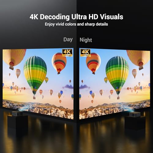 2000 ANSI 4K Decoding Projector with WiFi and Bluetooth, HAPPRUN Movie Home Theater with Auto Focus, 300'' Display for Indoor/Outdoor, Smart Proyector Compatible with Phone/TV Stick/PC/PS5