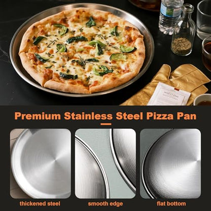 ZETEMC 12 Inch Pizza Pan Set of 2, Pizza Pan for Oven Pizza Steel Pie Plate, Nonstick Stainless Steel Baking Pan for Cookie Serving Tray Round Pizza Pans