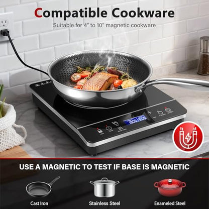 Portable Induction Cooktop Burner, 1800W Induction Hot Plate with LCD Touch, 20 Cooking Modes & 3-Hour Timer, Child Safety Lock & Auto Shutoff, ETL Certified Electric Stove for Home, Dorm, RV