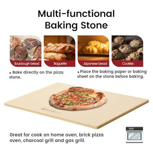 ROCKSHEAT Pizza Stone, Rectangular Extra Large 23.6" x 15.8" x 0.6" Pizza Stones for Oven Grill, Industrial Commercial Heavy Duty Cordierite Baking Stone for Pizza Bread, Pizza Accessories, 14.19 lbs