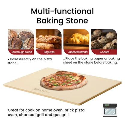 ROCKSHEAT Pizza Stone, Rectangular Extra Large 23.6" x 15.8" x 0.6" Pizza Stones for Oven Grill, Industrial Commercial Heavy Duty Cordierite Baking Stone for Pizza Bread, Pizza Accessories, 14.19 lbs