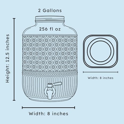 Godinger Drink Dispenser 2 Gallon, Large Glass Water Dispenser - (256oz) Clear