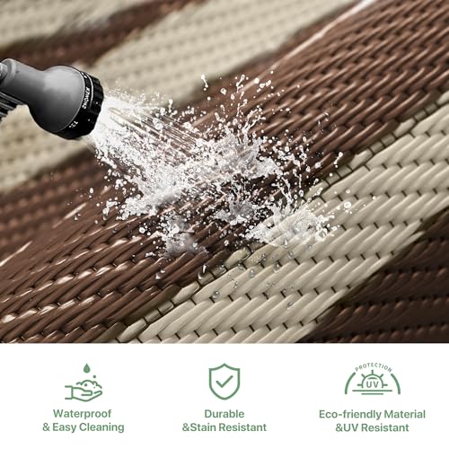 GENIMO Outdoor Rug Waterproof for Patio Decor, 5'x8' Reversible Plastic Straw Rug Carpet, Camping Mat for Outdoor, RV, Backyard, Deck, Balcony, Picnic, Beach, Coffee & Beige