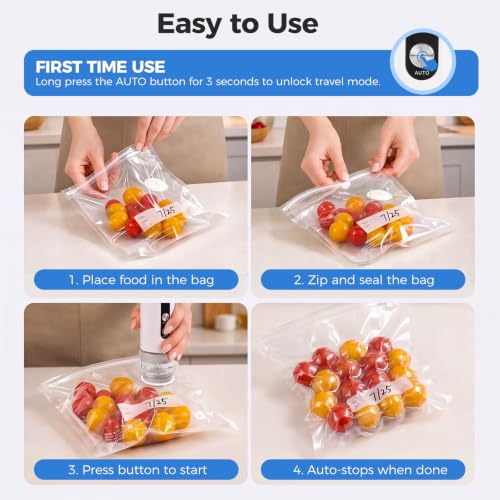 Xeiophoy Compact Handheld Food Vacuum Sealer with 30 Reusable Vacuum Bags