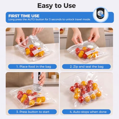 Xeiophoy Compact Handheld Food Vacuum Sealer with 30 Reusable Vacuum Bags