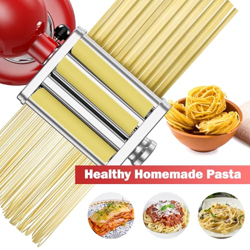 GVODE 3 in 1 Pasta Attachment for KitchenAid Stand Mixer, All Metal Pasta Maker KitchenAid Attachment, Pasta Sheet Roller, Spaghetti Cutter, Fettuccine Cutter Maker Accessories and Cleaning Brush