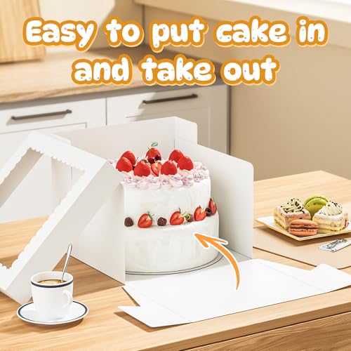 3 Pack Cake Boxes, 10x10x8 Inches Tall Cakes Box with Window, White Cake Boxes with Cakes Boards, Square Bakery Box, for Cake, Treat Cookie Dessert, Pastry, Birthday Party, Mother's Day, Weddings