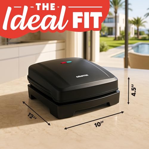 Gourmia Indoor Grill & Panini Maker – 4 Serving Contact or Open Grill, Nonstick Ceramic, Preheat Indicator Light, Slope Design with Removable Dishwasher Safe Drip Tray