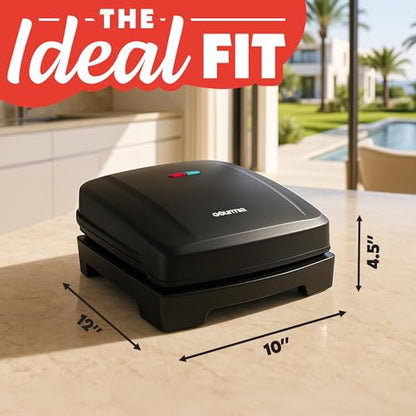 Gourmia Indoor Grill & Panini Maker – 4 Serving Contact or Open Grill, Nonstick Ceramic, Preheat Indicator Light, Slope Design with Removable Dishwasher Safe Drip Tray