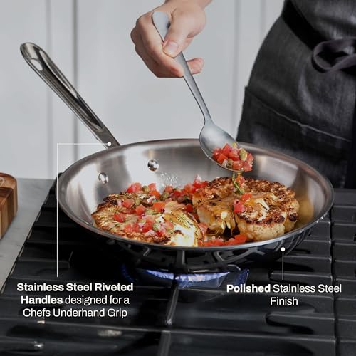 All-Clad D3® Stainless Steel 12 inch Frying Pan With Lid- Made in the USA- The Original Bonded Professional Cookware- Oven Safe & Induction Compatible