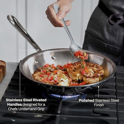 All-Clad D3® Stainless Steel 12 inch Frying Pan With Lid- Made in the USA- The Original Bonded Professional Cookware- Oven Safe & Induction Compatible