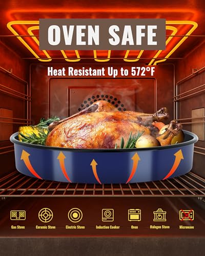 MCCSI Enamel Roasting Pan Set Round Baking Dish 4-Pack 9/10/12/14 Inch Non Stick High Temperature Resistance Bakeware for Pizza & Salad, Oven Dishwasher Safe Mother Day Gift for Wife & Mom Cake Pan