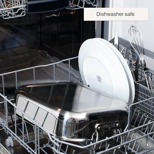 All-Clad Specialty Stainless Steel Roaster and Nonstick Rack 16x13x5 Inch Oven Broiler Safe 600F Roaster Pan, Pots and Pans, Bakeware, Turkey, Silver
