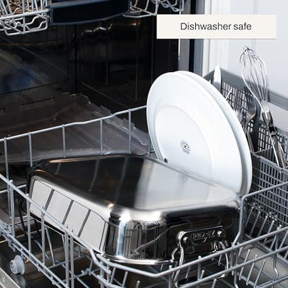 All-Clad Specialty Stainless Steel Roaster and Nonstick Rack 16x13x5 Inch Oven Broiler Safe 600F Roaster Pan, Pots and Pans, Bakeware, Turkey, Silver