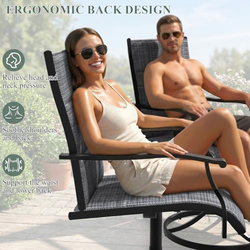 DSNAPE 7 Pieces Patio Table and Chairs Set, 63" Metal Dining Table with Umbrella Hole, 6 High Back Textilene Swivel Chairs, Dining Table Set for 6, Outdoor Furniture for Porch Deck Yard Balcony, Grey