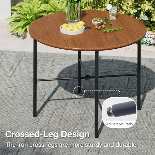 LAUSAINT HOME 5 Piece Outdoor Patio Dining Set, PE Rattan Patio Furniture Set with 4 Cushioned Armchairs & 1 Round Dining Table with Umbrella Hole, Steel Frame for Backyard, Porch, Poolside, Beige