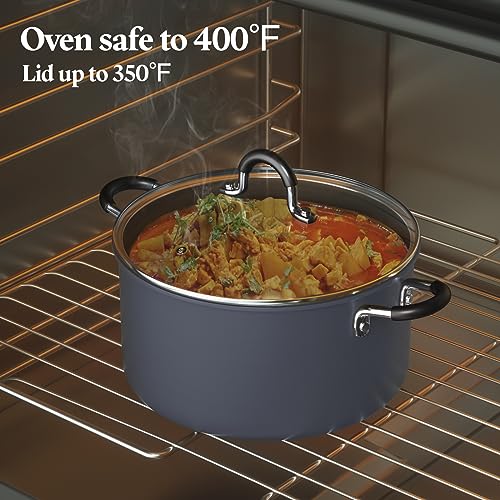 Cook N Home Casserole Dutch Oven Stockpot With Lid Professional Hard Anodized Nonstick 6-Quart , Oven Safe - with Stay-Cool Handles, black