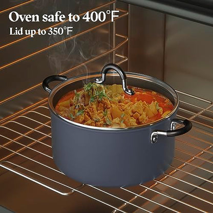 Cook N Home Casserole Dutch Oven Stockpot With Lid Professional Hard Anodized Nonstick 6-Quart , Oven Safe - with Stay-Cool Handles, black