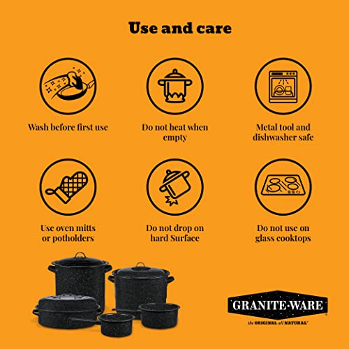 Granite Ware 21-Quart Stockpot, Large Capacity for Soups, Stews, Pasta - Durable Graniteware with Non-Stick Surface for Easy Cleaning - Chip-Resistant & Even Heat Distribution (Speckled Black)