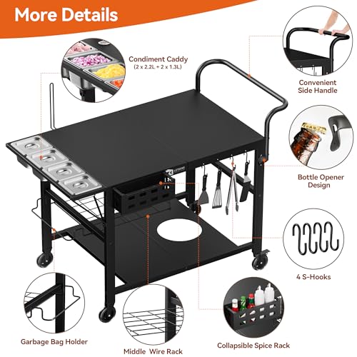 Leteuke Pizza Oven Table, Grill Cart Table for Blackstone Griddle, Outdoor Pizza Oven Stand Fits Ninja, Cuisinart, Gozney, Solo Stove, BBQ Prep Tables Station with Seasoning Tray, 47"x27.5"x30"