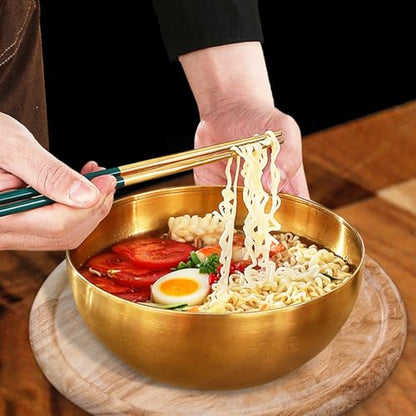 Huakaile 5 Pack 25 Oz Stainless Steel Bowl Set, Heat Insulated Metal Soup Bowls, Matte Finish Cereal Bowls for Rice Salad Noodle Snack Cooking Kitchen Ice Cream Serving Mixing Prep (Gold)
