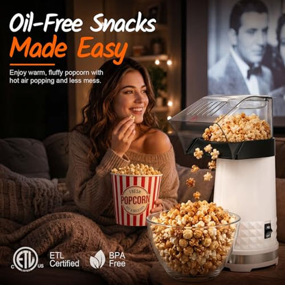Popcorn Maker, Hot Air Popper for Healthy Oil-Free Snacks, 4.5QT Electric Popcorn Machine with Fast Popping & Easy Clean Design for Movie Nights, Family Fun, Game Night, Dorms, Kids & Home(White)