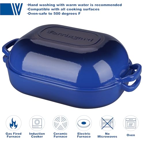 VORRINGARD Large Cast Iron Dutch Oven Dome Pot with Lid, Enameled Bread Oven, Bread Pan for Homemade Sourdough Bread Baking, 9QT, Blue