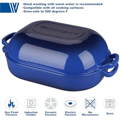 VORRINGARD Large Cast Iron Dutch Oven Dome Pot with Lid, Enameled Bread Oven, Bread Pan for Homemade Sourdough Bread Baking, 9QT, Blue