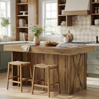 Tribesigns 55-Inch Kitchen Island with Storage Shelves, Farmhouse Island Table with Seating, Counter Height Bar Table for Kitchen, Dining Room, Easy to Assemble, Rustic Brown