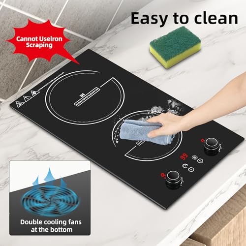 Wesonorous Double Induction Cooktop,110V 2600W 2 burner induction cooktop with hot plat with LED Touch Screen 10 Levels,Child Safety Lock & Timer 110V countertop burners