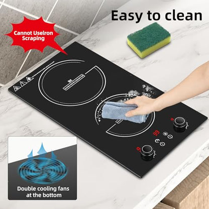 Wesonorous Double Induction Cooktop,110V 2600W 2 burner induction cooktop with hot plat with LED Touch Screen 10 Levels,Child Safety Lock & Timer 110V countertop burners
