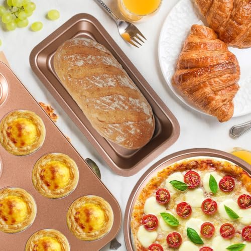 11-Piece Nonstick Baking Pans Set - Professional Grade Carbon Steel Bakeware with Premium Coating- Dishwasher Safe, Stackable, Oven Safe to 450°F (Champagne)