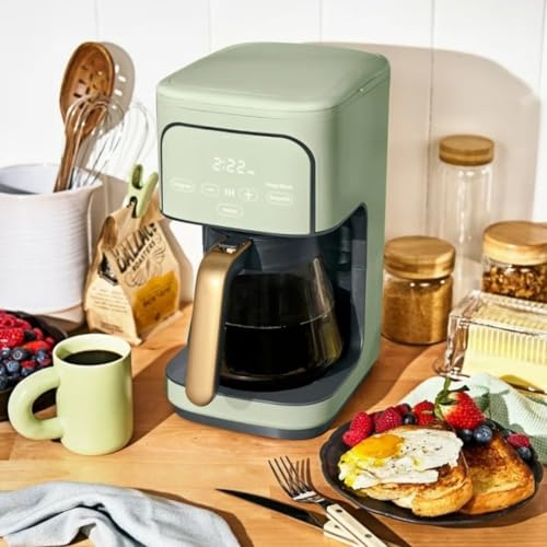 Wonderful Programmable 12-Cup Coffee Maker with Touch Controls, Auto Brew Timer, 1200W, 3 Brew Strengths, Keep Warm, Dishwasher-Safe, Premium Countertop Coffee Machine (Sage Green)