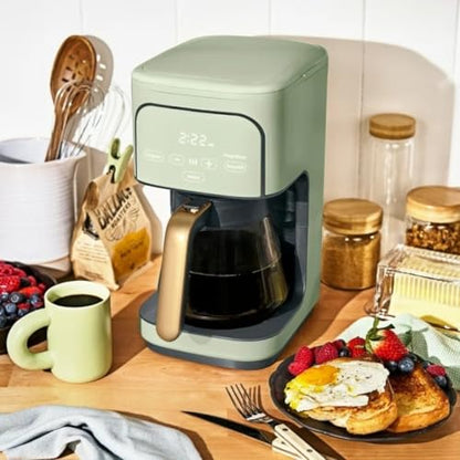 Wonderful Programmable 12-Cup Coffee Maker with Touch Controls, Auto Brew Timer, 1200W, 3 Brew Strengths, Keep Warm, Dishwasher-Safe, Premium Countertop Coffee Machine (Sage Green)