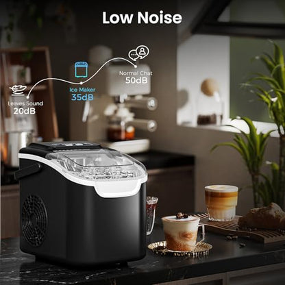 Antarctic Star Countertop Ice Maker Machine with Handle, 8 Cubes Ready in 6 Mins, 26.5lbs/24Hrs, Self-Cleaning Portable Ice Maker/Basket and Scoop for Home/Kitchen/Camping/RV (Black/Grey)