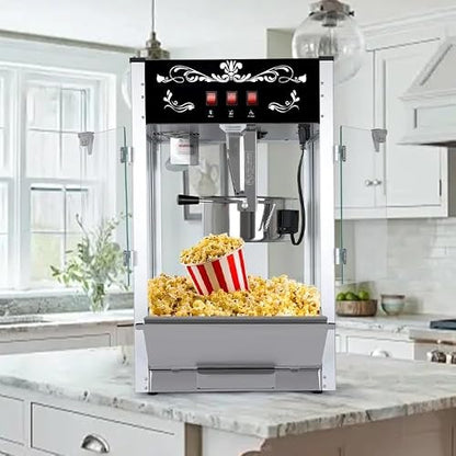 Commercial Popcorn Maker Machine 20 Oz 1440W, Theater Style Popper for 80 Cups/Batch with 3-Switch Control, Steel Frame & Tempered Glass Doors