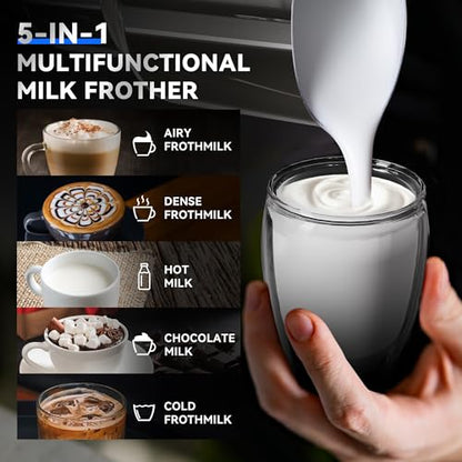 CafeGrace 5-in-1 Milk Frother and Steamer, 21 oz Split Milk Frother, Removable Automatic Electric Milk Frother Dishwasher Safe, for Latte, Cappuccino, Hot and Cold Milk Froth, Chocolate Milk