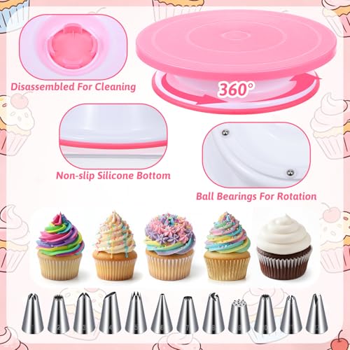 Ckhoid 255 Pcs Cake Decorating Supplies with Cake Turntable, Icing Piping Tips, Pastry Piping Bag, Spatulas, Cookie Molds. Cake Plates and Baking Supplies Decorating Tools