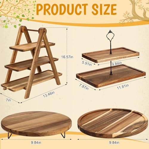Havawish 5 Pcs Wooden Dessert Table Display Set, Farmhouse 2 Tier Cupcake Stand 3 Tier Wood Cake Tower Round Serving Tray Food Platter for Tea Party Wedding Farmhouse Decoration