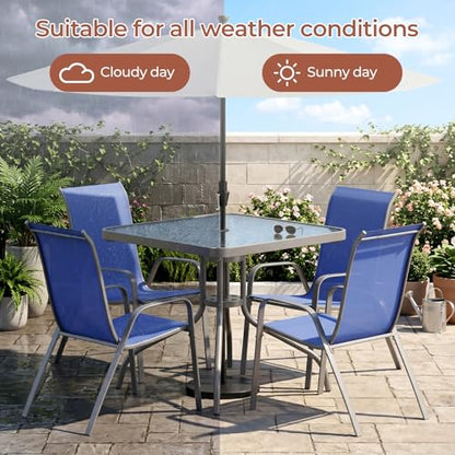TLSUNNY Patio Dining Set 5 Pieces, All Weather Outdoor Furniture W/30"X 30" Table and 4 Stackable Textilene Chairs, Metal Table and Chairs for Lawn, Garden, Poolside, Backyard (Umbrella not Included)