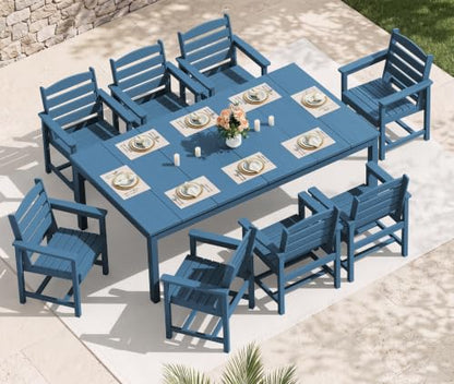 SERWALL Outdoor Dining Set, 9 Piece HDPE Patio Dining Set, Blue